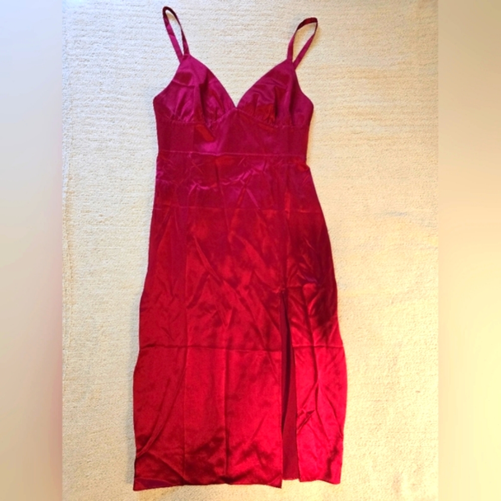 NEW Amanda Uprichard Holiday Leilani 100% Silk Midi Dress – Scarlet Red, Size LG - Picture 6 of 11